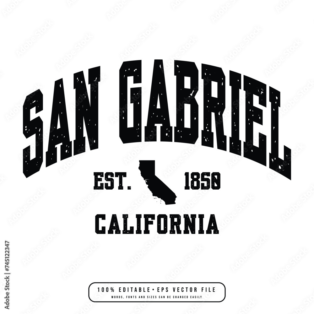 San Gabriel text effect vector. Editable college t-shirt design printable text effect vector	
