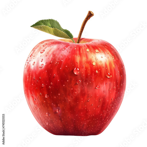 Apple with water droplets, fresh and vibrant, ideal for food blogs, healthy eating articles, and organic product promotions.
