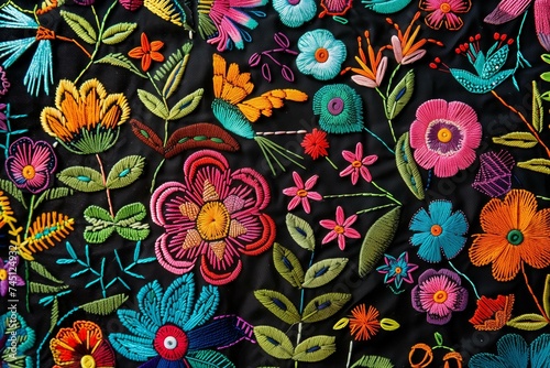 Cinco de mayo traditional Mexican floral embroidery pattern, knitted texture