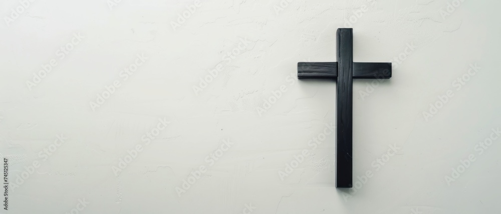Minimalist Black Cross, A simple black cross on a white background, symbolizing stark contrast and simplicity. The image offers a minimalist aesthetic with a powerful visual impact.