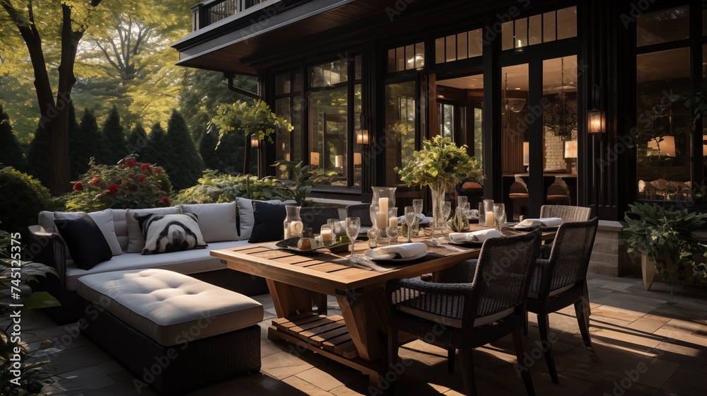 An outdoor oasis with light pearl and rich onyx patio furniture