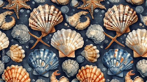 Assortment of seashells arranged on a vibrant blue backdrop, showcasing diverse shapes and sizes in a marine-inspired composition.
