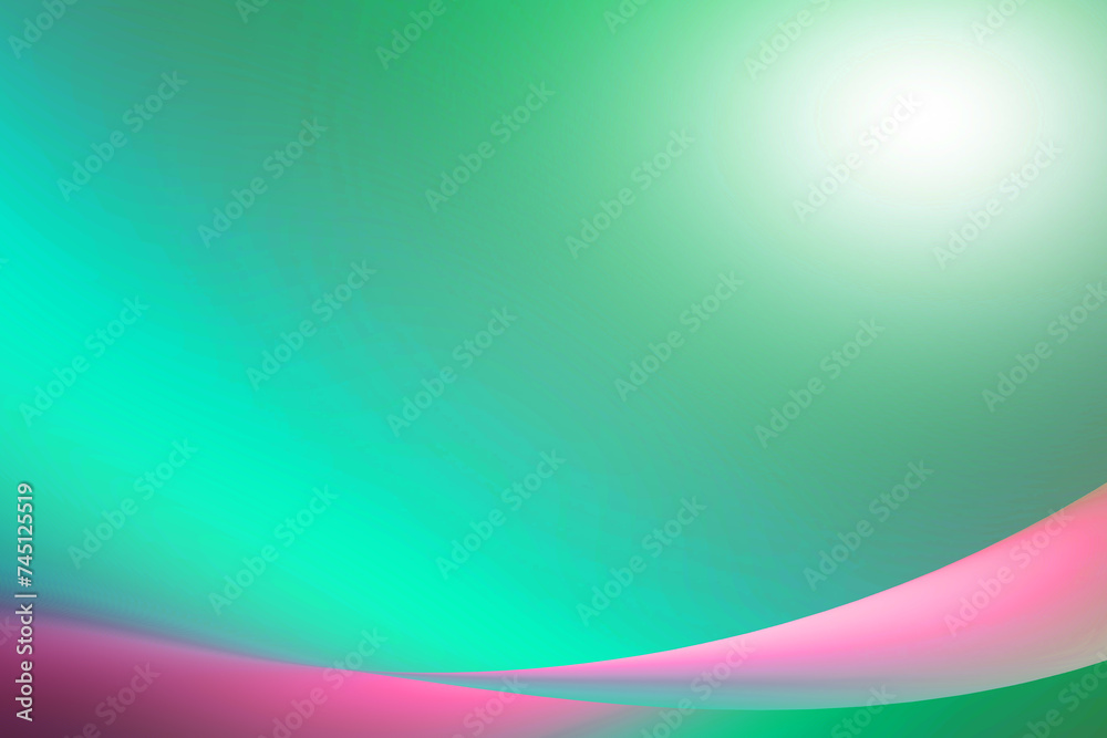 Beautiful green abstract background, pink curves and shining lights.
