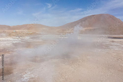 Tatio Geysers, San Pedro de Atacama, Chile. Hot spring volcanic Geysers.