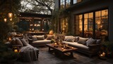 An outdoor oasis with light ivory and ebony patio furniture