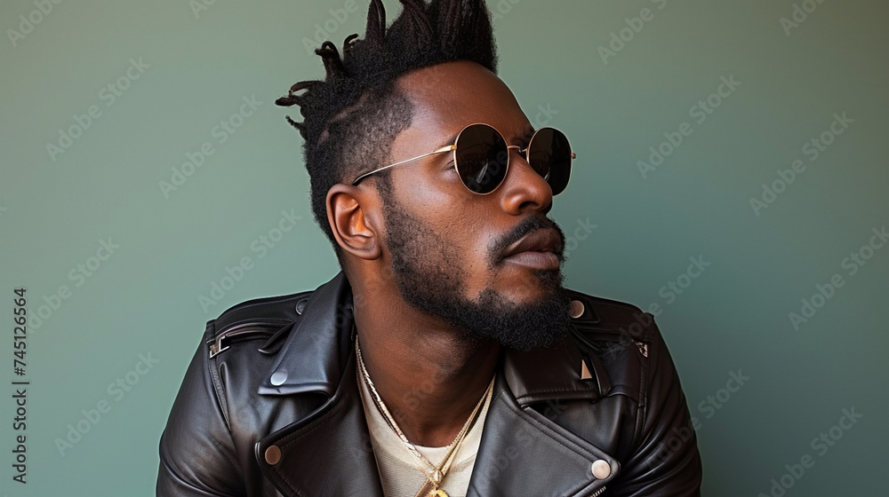 Obraz premium Man in Leather Jacket and Sunglasses