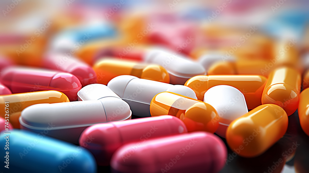 Health essentials, close-up of pills and capsules Health essentials, close-up of pills and capsules