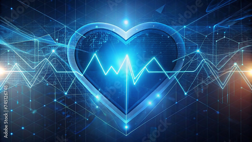 Human heart, Polygonal technology heart, background. Low poly blue, health concept,