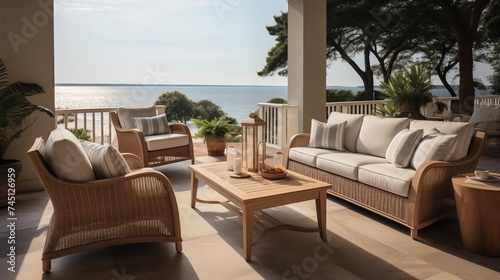 An outdoor oasis with pale seashell and deep ocean patio furniture © Aeman