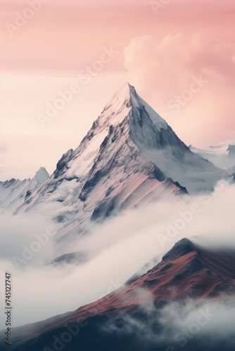 Towering peaks against a pastel sky, showcasing the grandeur of nature and inducing a sense of peace