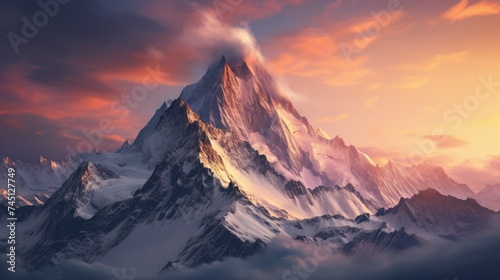Towering peaks against a pastel sky, showcasing the grandeur of nature and inducing a sense of peace