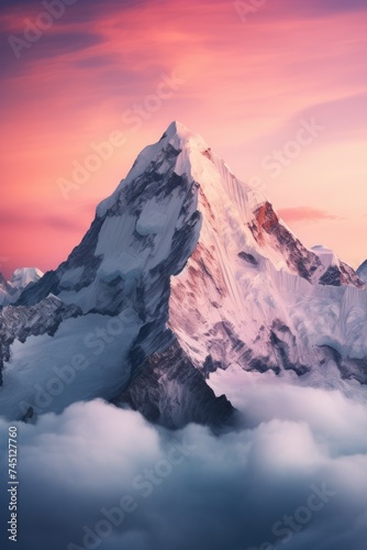Towering peaks against a pastel sky, showcasing the grandeur of nature and inducing a sense of peace © cristian