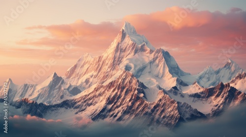Towering peaks against a pastel sky, showcasing the grandeur of nature and inducing a sense of peace © cristian