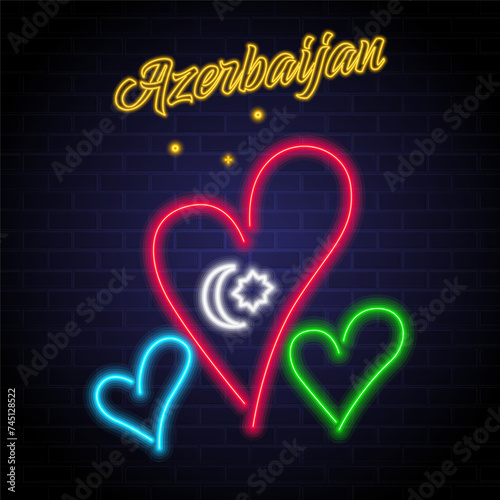 Azerbaijan flag heart symbol with neon light style