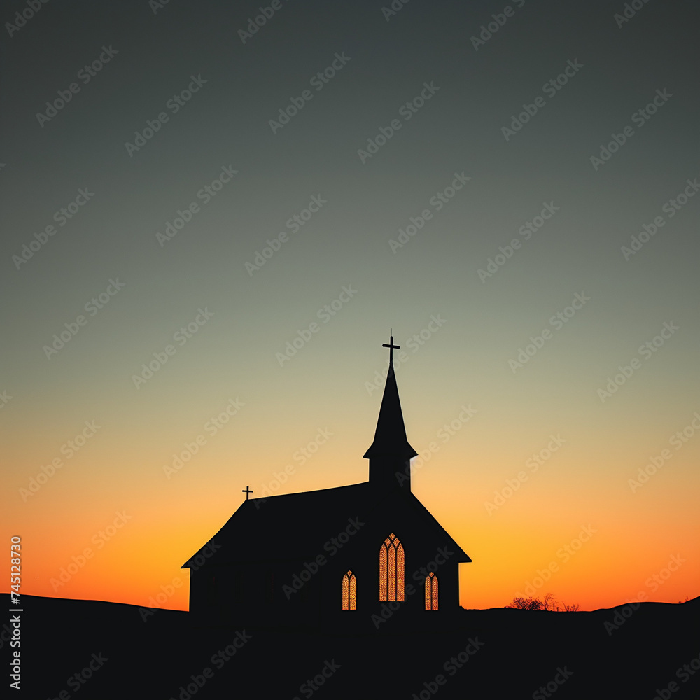 Church Silhouette at Sunrise: A Minimalist Composition with a Graduated Sky.
