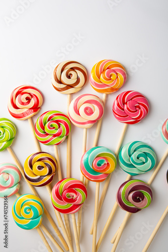 overhead view of lollipop swirl candy food