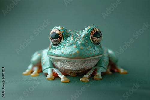 Green frog on pale background. February 29 leap year day concept