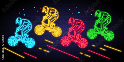 Bicycle race sport with neon light glowing style