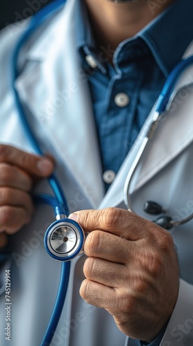 A doctor holding a stethoscope in his hand, ready to examine a patient in a healthcare setting.