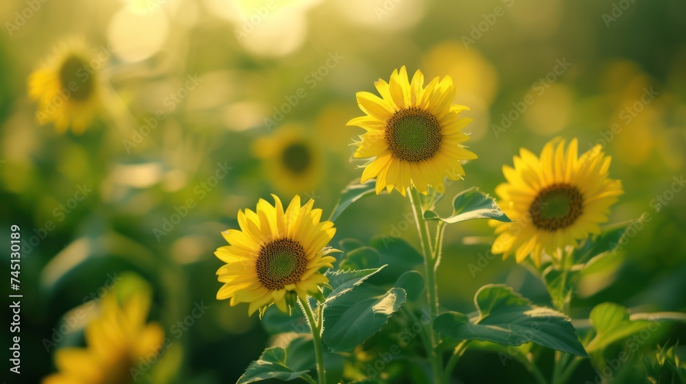 Obraz premium Sunflower field in warm sunshine