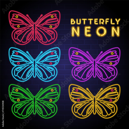 Butterfly icon with neon light glowing element
