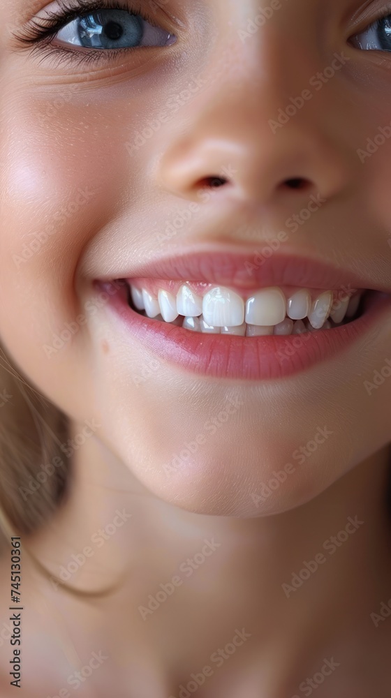 A close-up of a young girl with a bright smile on her face, radiating happiness and joy. A close-up of a young girl with a bright smile on her face, radiating happiness and joy.