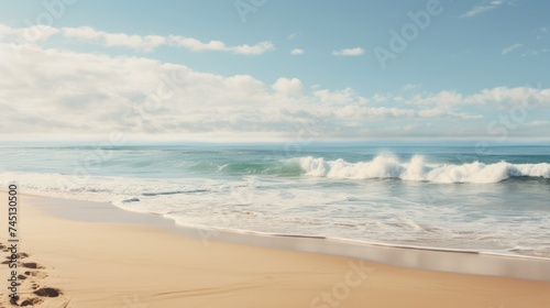 A peaceful beach scene with gentle waves and a clear sky, capturing the essence of a calming ocean breeze