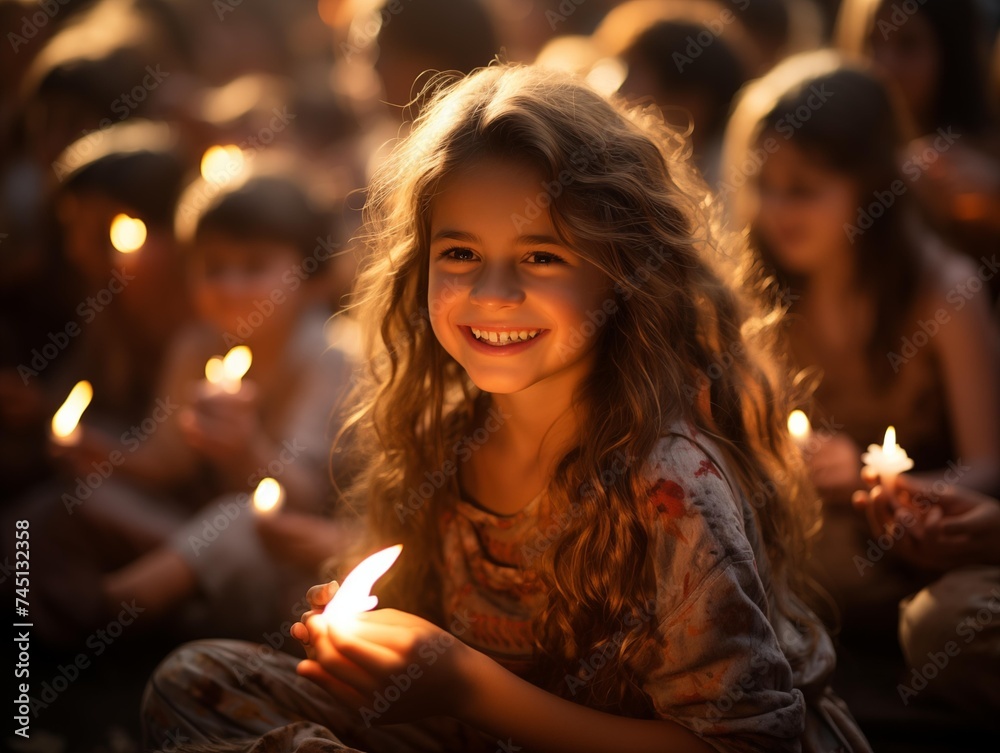 A Girl Smiling with a Candle at Evening Gathering A Girl Smiling with a Candle at Evening Gathering