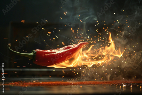 Photography of a chili pepper with visible heat waves radiating off it studio light photo