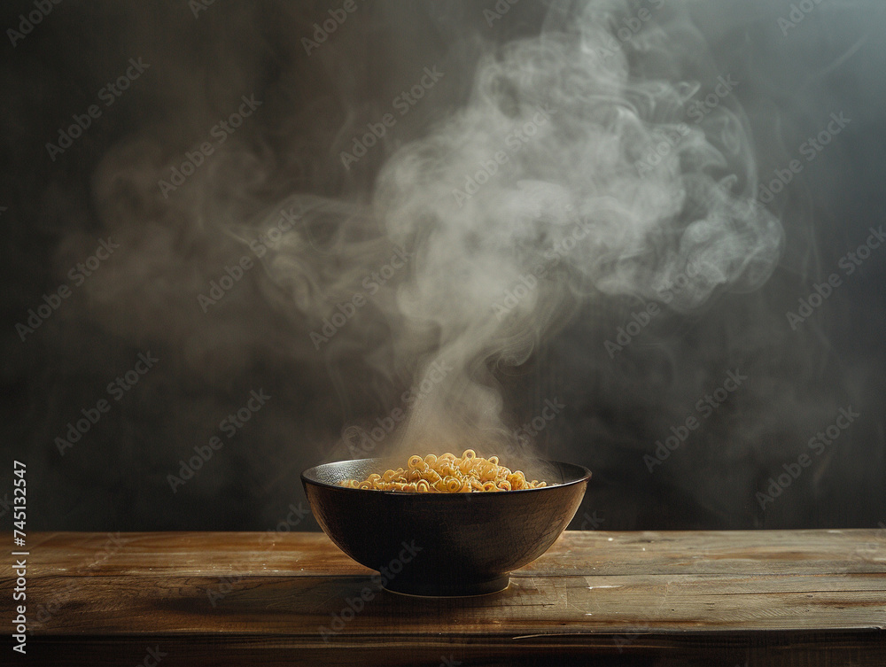 Photography of an exaggerated plume of steam rising from a bowl of ramen studio light Photography of an exaggerated plume of steam rising from a bowl of ramen studio light