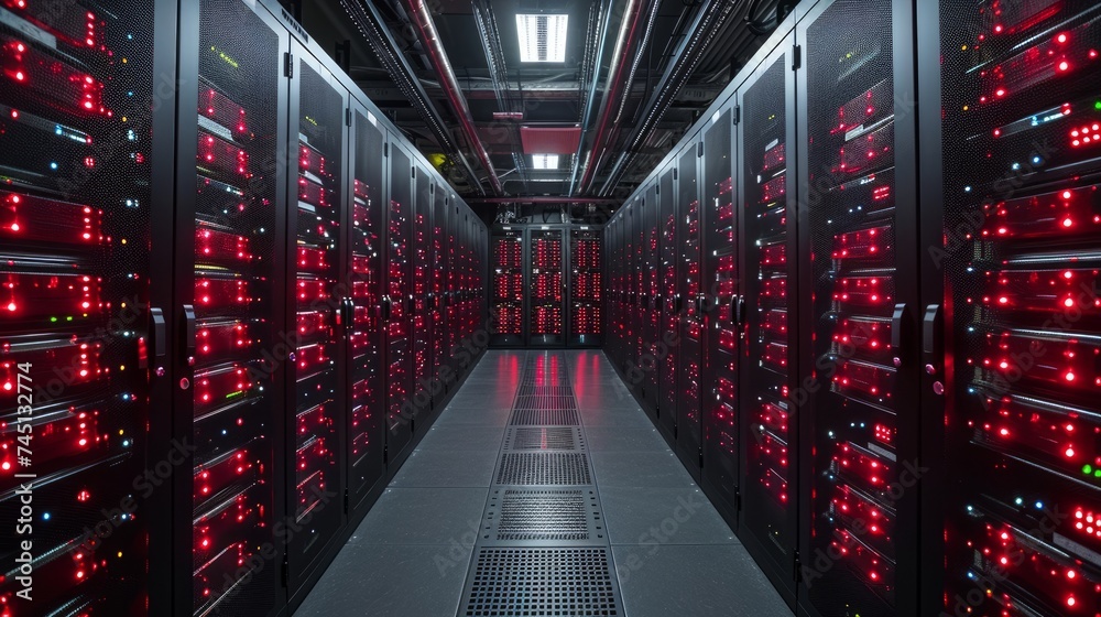 Obraz premium High-Security Data Center with Red LED Indicators