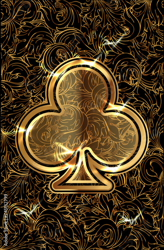 Clubs ace poker golden playing cards, vector illustration