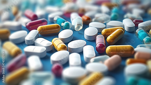 Close-up of colorful pills and capsules photo