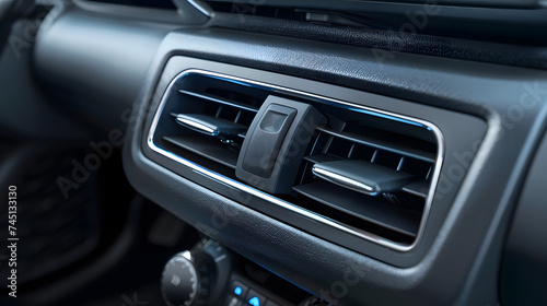 Modern Car Air Conditioning Vent Closeup with Metallic Trim