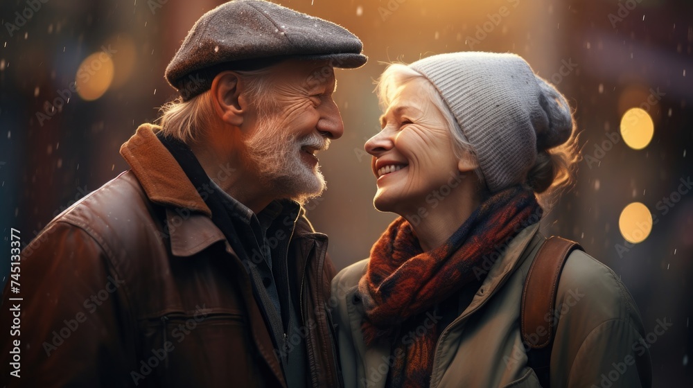 Fototapeta premium Romantic portrait of senior couple looking at each other