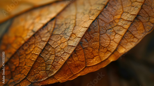 Macro Texture of a Dried Autumn Leaf with Veins