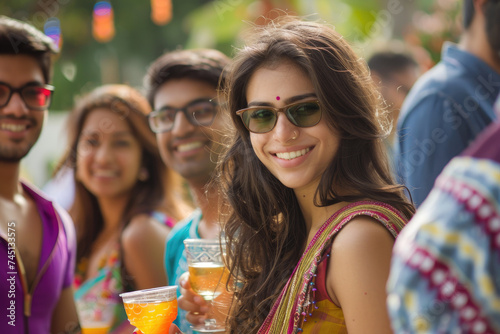 young Indian people in a party with glasses in hand, summer vibe outdoor festive gathering