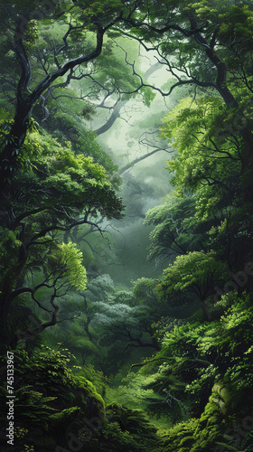 Contemplate the organic shapes found in a lush green forest
