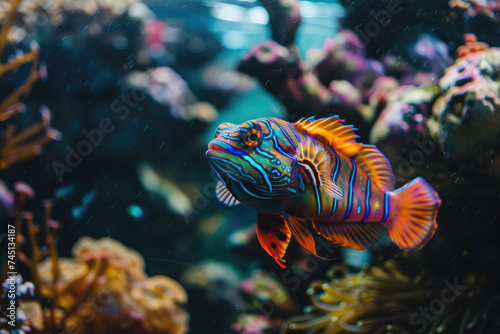 colorful mandarin fish with coral © Kien