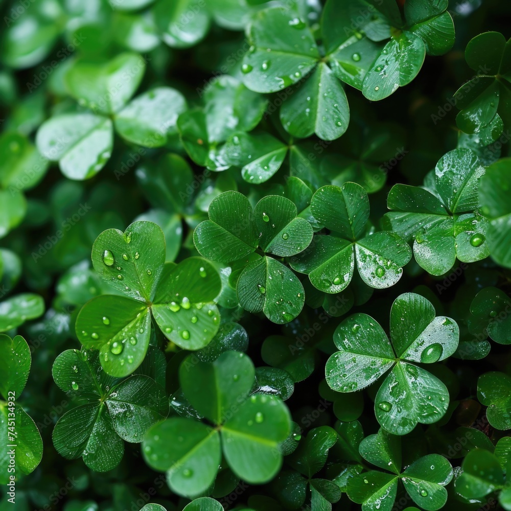 Lush Clover Field: Natural Texture Background with Green Shamrock Leaves for St. Patrick's Day Decoration and Spring Holiday Design Lush Clover Field: Natural Texture Background with Green Shamrock Leaves for St. Patrick's Day Decoration and Spring Holiday Design