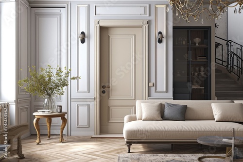 Classic Beige Door in Interior 3D Render: Inviting Entryway Design photo