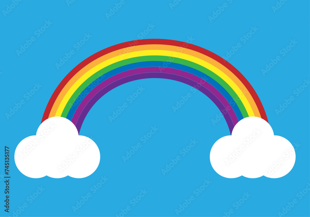 Arcoíris de medio arco multicolor con nubes y en un cielo. Arcoíris de medio arco multicolor con nubes y en un cielo.