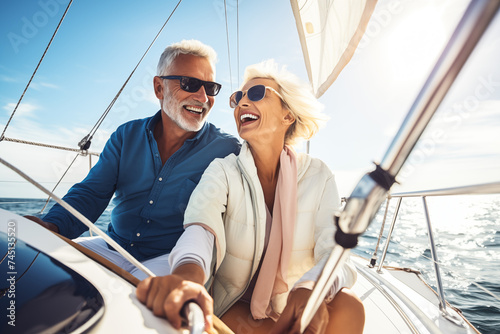 Senior couple on a yacht enjoying retirement