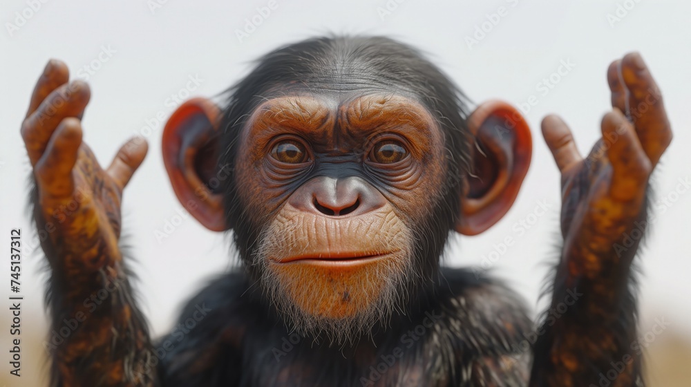 Zdjęcie przedstawia zbliżenie na małpę, która robi memiczny gest wybuchającej głowy od nadmiaru genialnych informacji - obrazy, fototapety, plakaty 