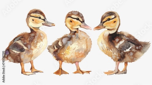 watercolor baby ducks  isolated on white background 