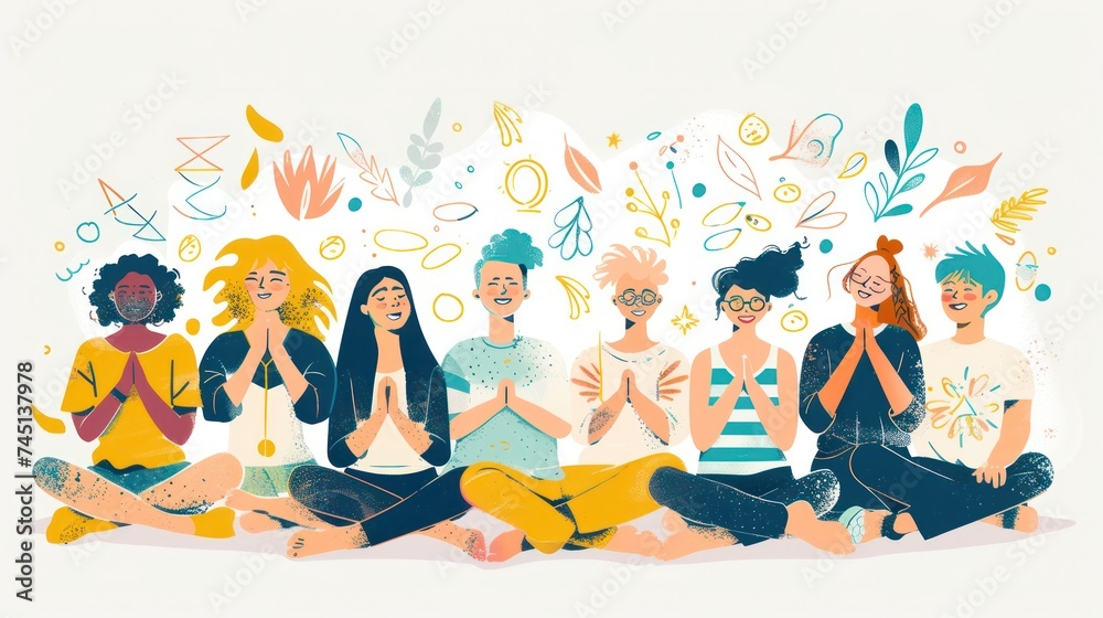 Illustration of Practicing Yoga Illustration of Practicing Yoga