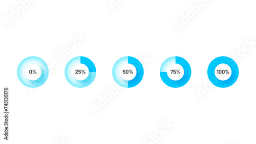 Blue set of circle percentage diagrams for infographics design elements
