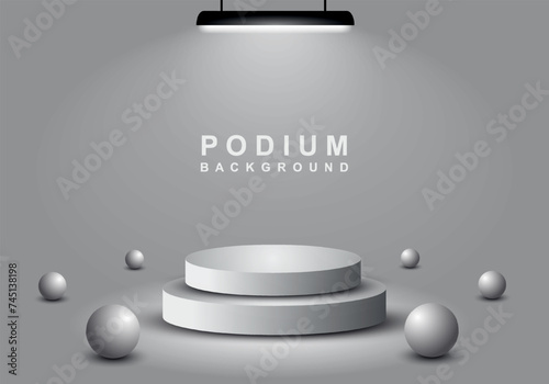 3D cylindrical pedestal podium with spotlights background. Minimal scene for product stage exhibition, promotional display.
