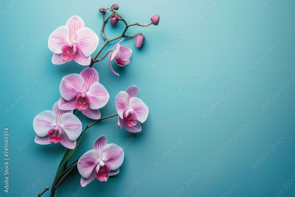 Artistic composition of exotic orchids against a minimalist background, highlighting the unique shapes and colors for magazine publication 