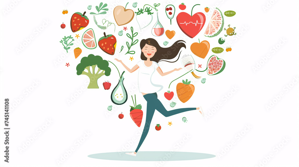ilustration of woman with fruits love healthly life ilustration of woman with fruits love healthly life